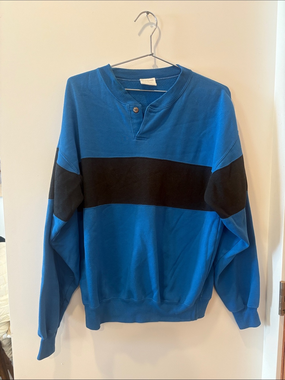 Vintage Blue and Black Striped Crewneck Sweater